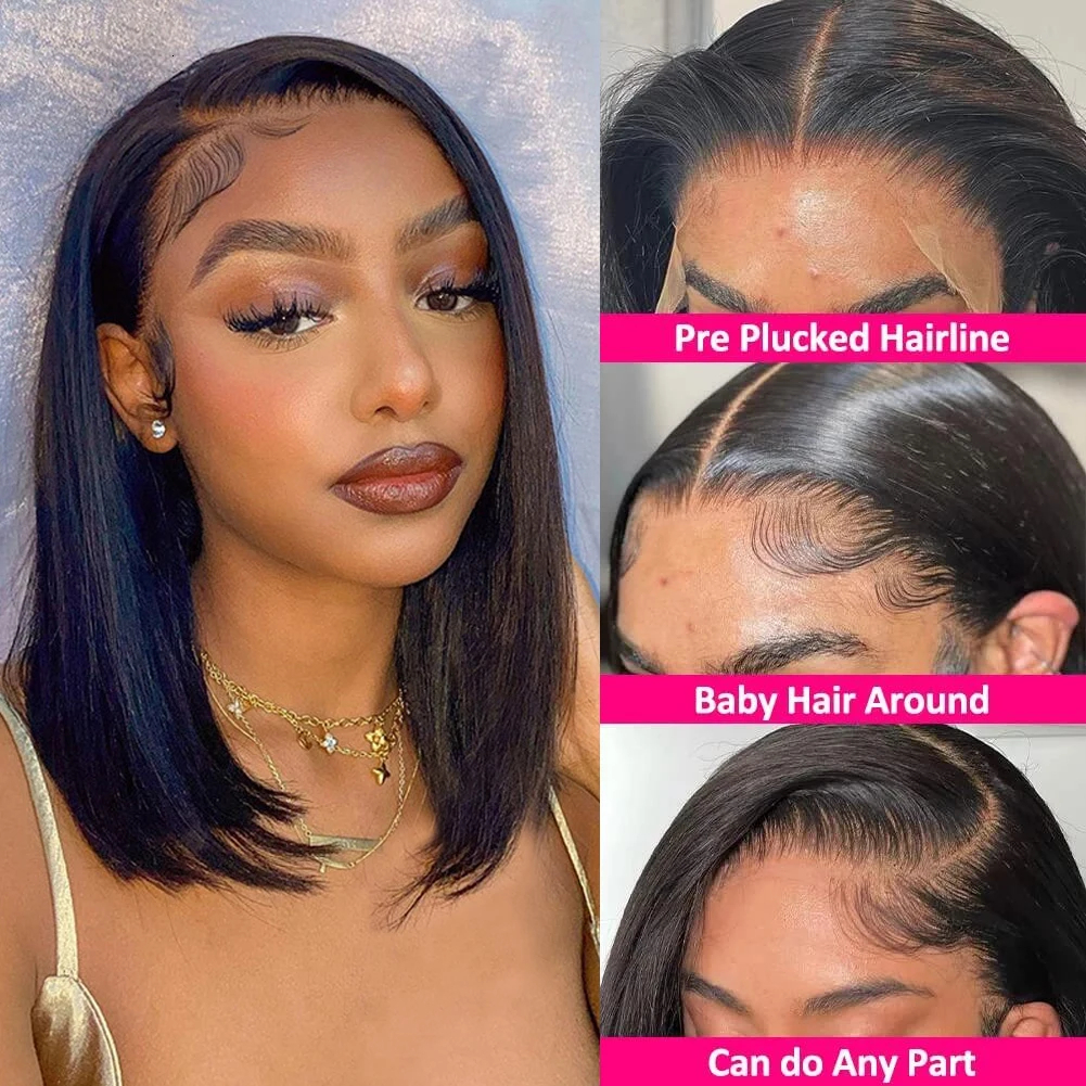 Natural Black 1B Super Double Drawn 13X4 Transparent Raw Vieamese Hair Lace Wig Bone Straight Bob Wigs 180 Density