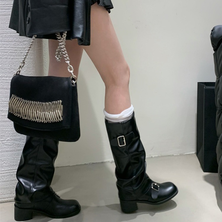 Style Women Retro Knee High Fashion Belt Buckle Knight Long Boots Platform Heels Autumn Winter Ladies Shoes bbdb
