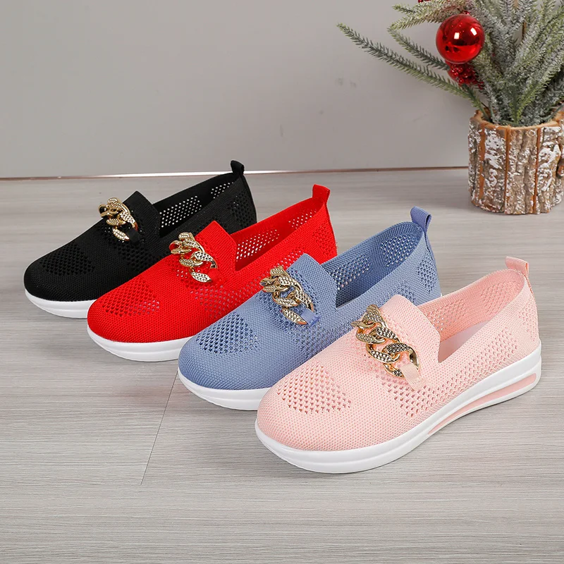 Breathable New New Knit Loafers for Women Plus Size 43Light Weight Soft Sole Flats Woman Autumn Anti-Slip Casual Shoes Ladies 7eb3