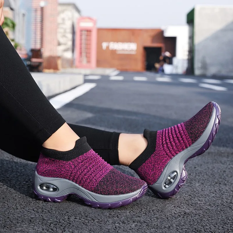Ladies Sneakers Casual Shoes Mesh Round Shap Air Cushion Color Matching Breathable Non Slip Women Flat Large Size 44