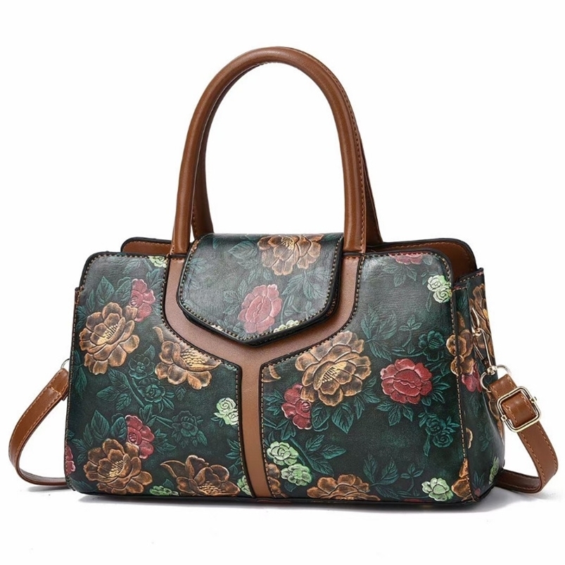 Fashion shoulder bag womens retro floral pattern portable handbag PU Communicating Boston womens cross body handbag 240904