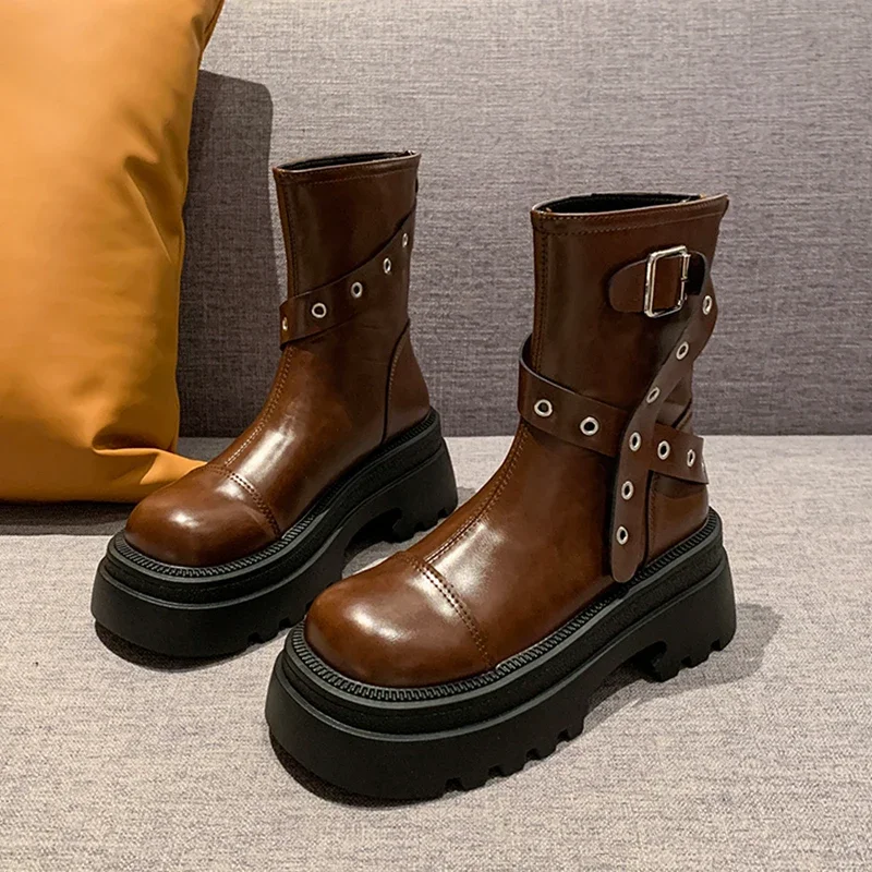 Flats Mid Calf Platform Winter Shoes 2024 Designer New Walking Goth Boots Fashion Trend Women Chaussures