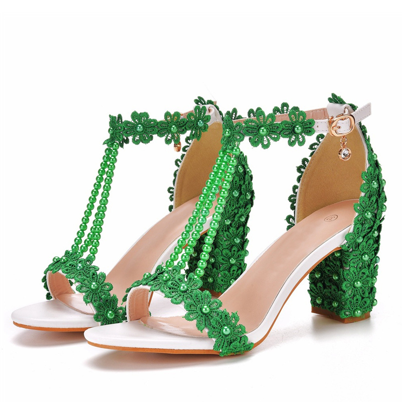 Liyke Mixed Color Flowers Low Square High Heels Summer Fashion String Bead Designer Sandal Women Cozy Open Toe Party Dress Shoes