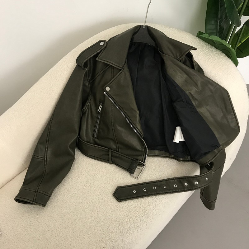 Womens Jackets Fall Lapel Short Jacket Locomotive Fashion Casual Slim Leather Top Coat Jacket