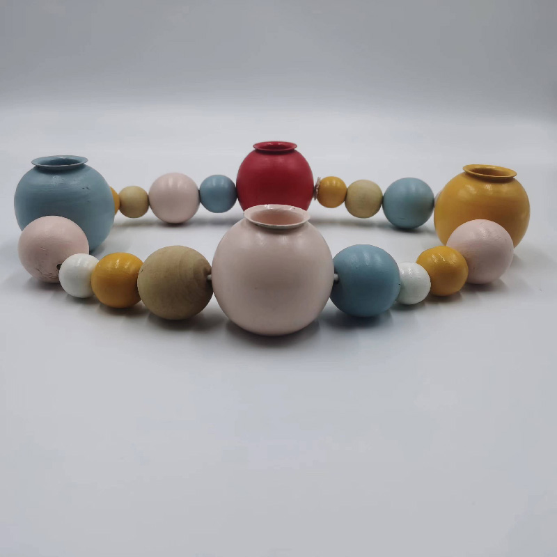 Handcrafted Multi Charming Wood Beaded Candlesticks - Versatile Decorative Accessories