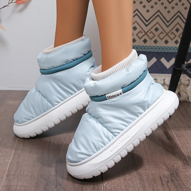 Womens waterproof down cotton padded shoes warm plush thick soled snow boots womens platform anti slip winter ankle boots 240903