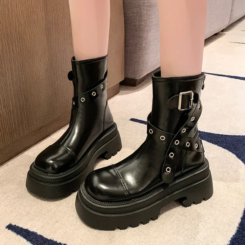 Flats Mid Calf Platform Winter Shoes 2024 Designer New Walking Goth Boots Fashion Trend Women Chaussures