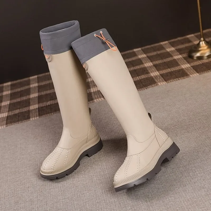 Rubber Women Platform Square Heel Comfort Black Card Over The Knee Boots Waterproof Street Style Footwear Lady 2024 2340