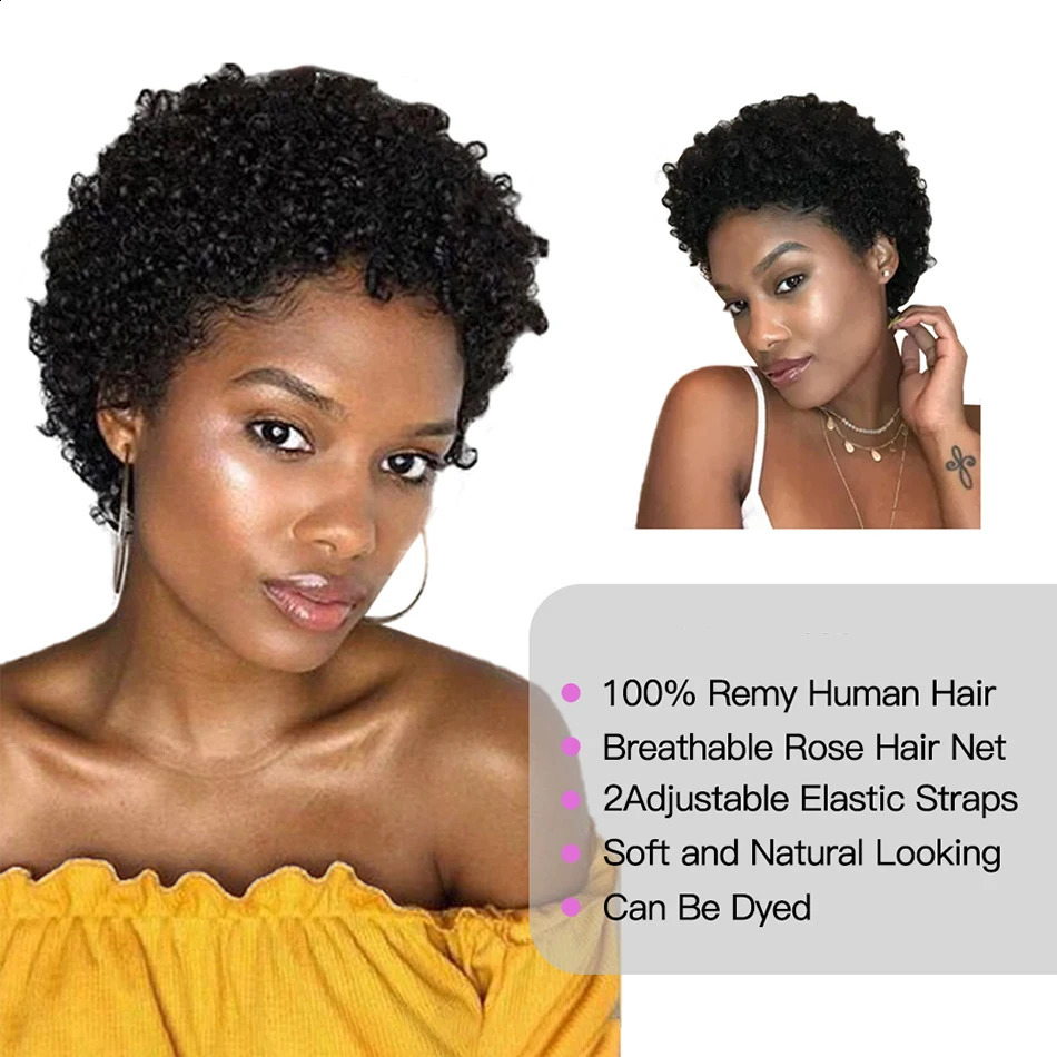 Kinky Curly Wigs Short Wigs for Black Women Human Hair Brazilian Curly Human Hair Wigs Full Machine Made Pixie Cut Wig 240828