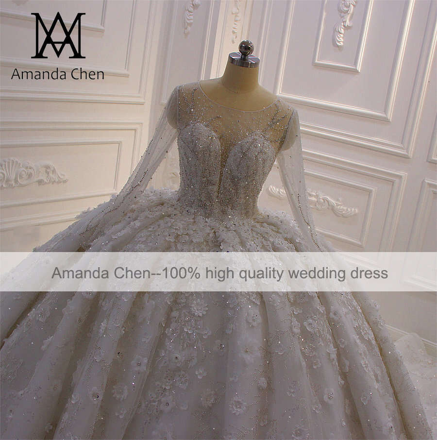 Mariage Robe Femme Full Sleeve Rhie Crystal D Wers Ball Gown Wedding Dress Ress