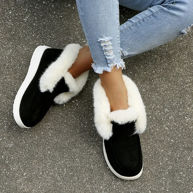 Ladies New Slip on Comfortable Ankle Women Winter Warm Plush Fur Snow Boots Suede Shoes Female Footwear Botas Femininas 8145