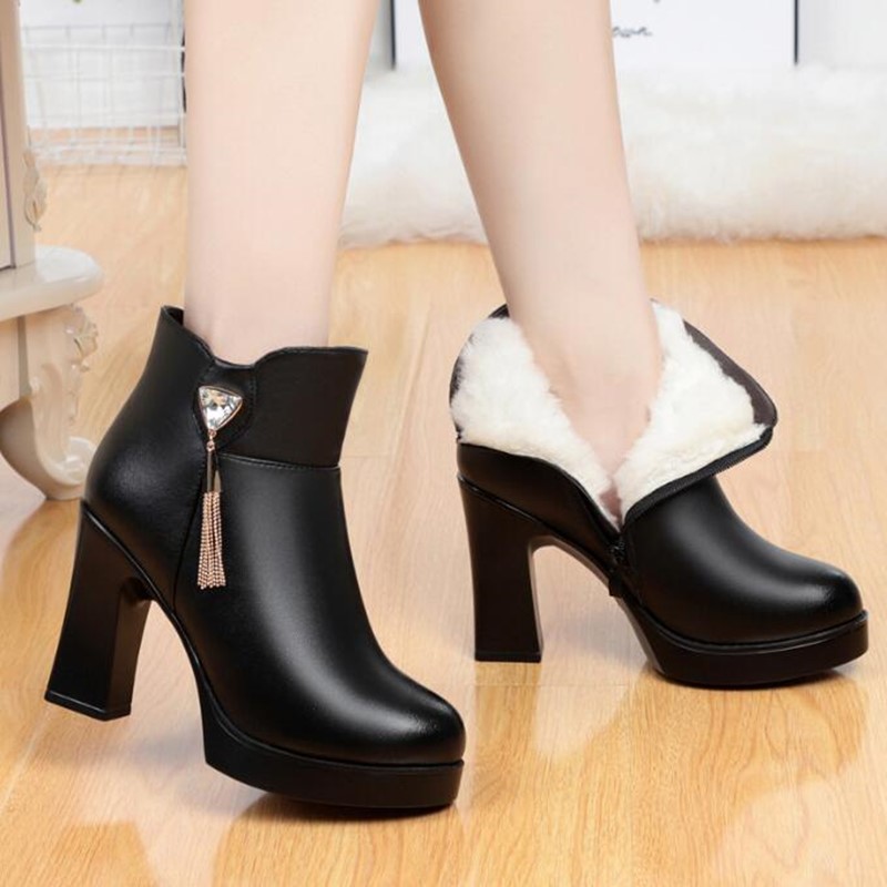 2024 AIYUQI New Winter Warm Ankle Women Natural Wool High-heel Fashion Beaded Women's Banquet Boots 5d06 's