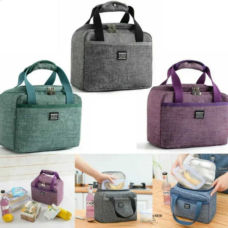 Portable Lunch Bag Thermal Insulated Box Tote Cooler Handbag Bento Pouch Dinner Container School Food Storage Bags y240903