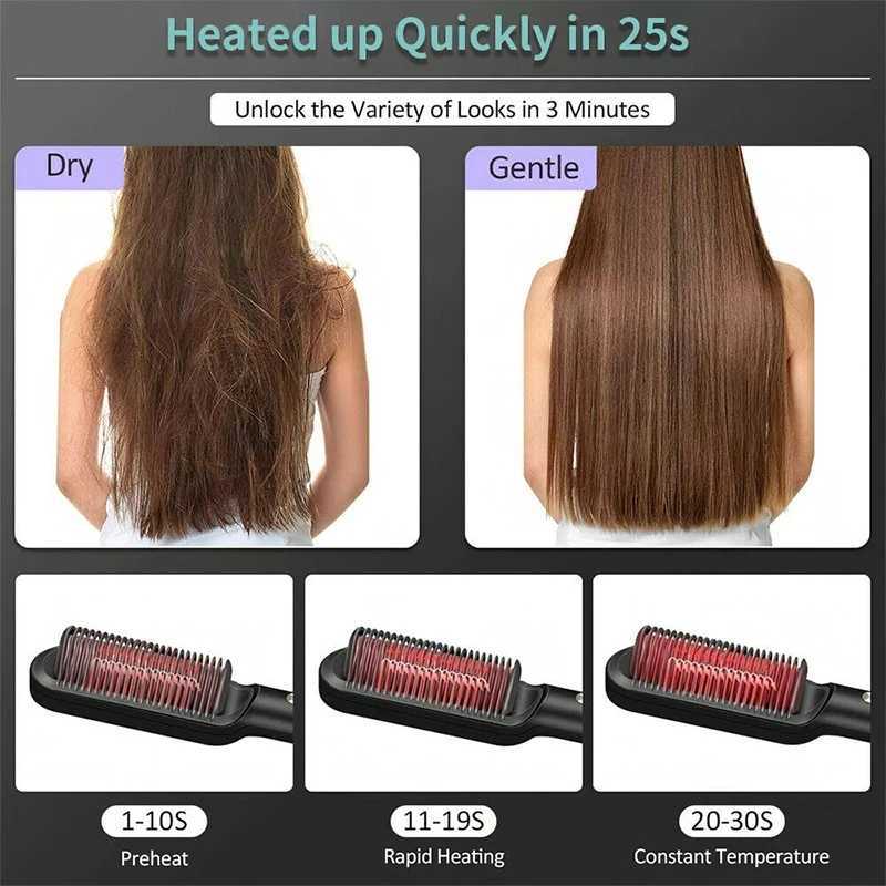 Hair Straightener Comb with Inner Buckle Curling Rod Dual-Use Temperature Modeling Negative Ion Splint Electric Hot Hair Brush W250610
