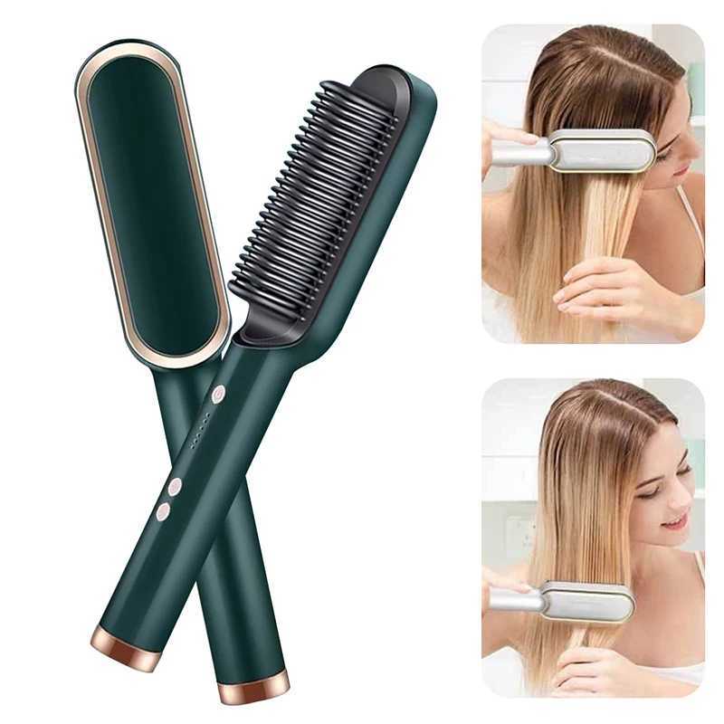 Electric Heating Comb Hair Straightener Comb Negative Ion 5-Speed Temperature Portable Fast Heating Electric Straightening Brush W250814