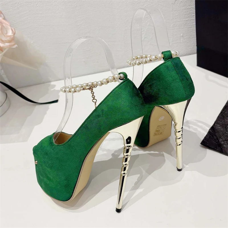 Eilyken New Sexy String Bead Buckle Strap New Women Pumps Fashion Peep Toe Super Stiletto High Heels Party Prom Mule Shoes c3f7