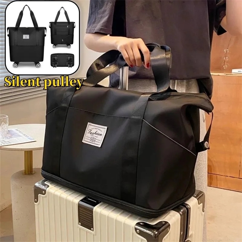 Universal wheel travel bag lightweight carrying luggage storage delivery bag dry wet separation large capacity fitness yoga bag 240904