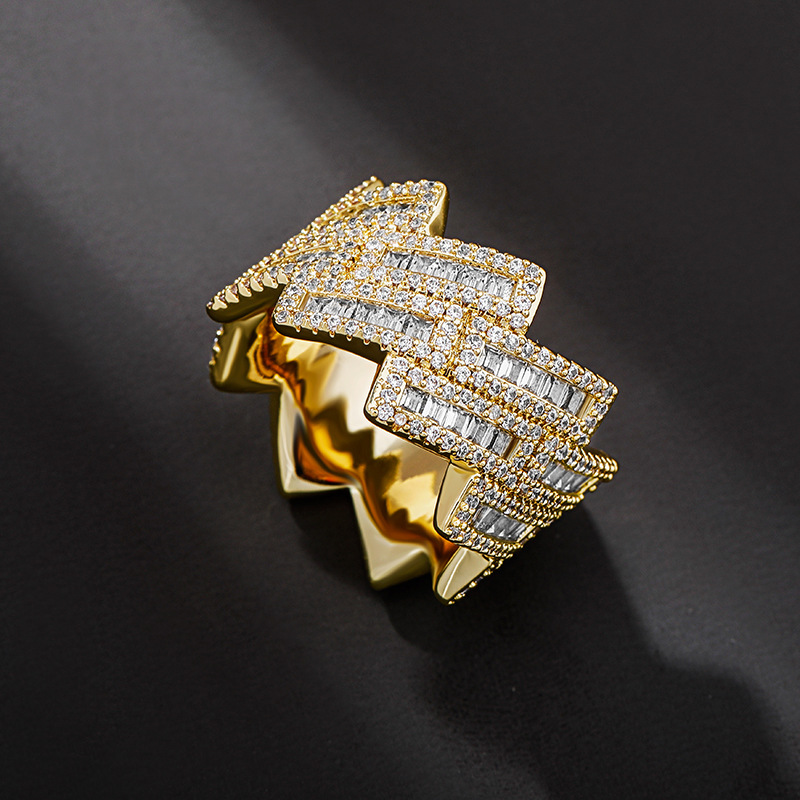 Hip Hop Rap Trapezium Rhombus Moissanite dias T Cuban Chain Ring 14K Real Gold Plated Cool For Man Women Jewelry Gift