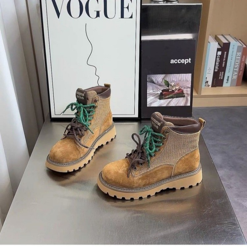 Trendy Vintage Women's Thick Sole Autumn 2024 English Style Cool Big Yellow Boots Fashionable Short For Women