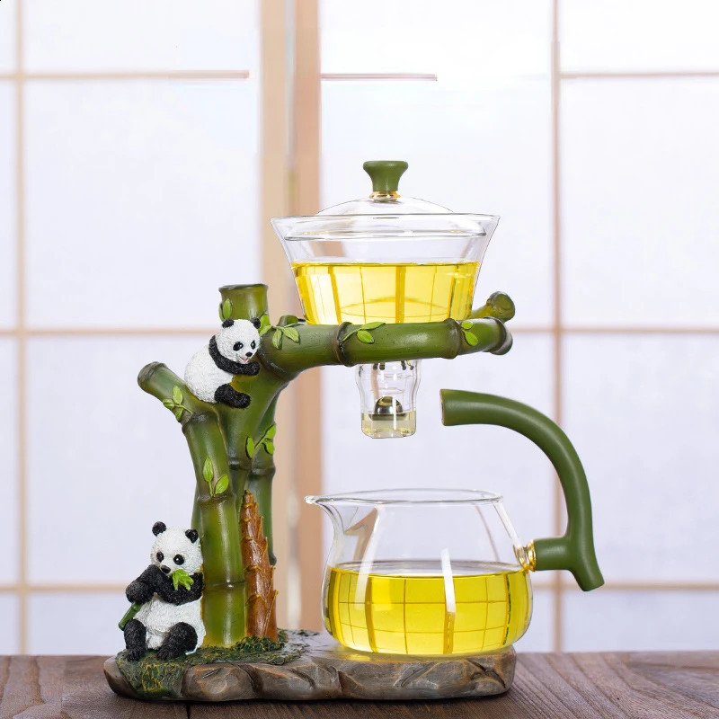 Glass Automatic Tea Set Panda Shaped Tea Maker Household Light High-end Magnetic Bubble Tea Pot 240904