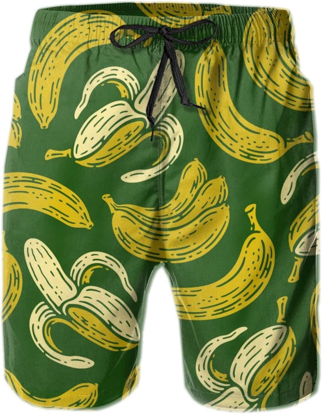 Mens Shorts 3D Printed Pattern Green Banana Swim Trunks Quick Dry Stylish Beach Board Swimwear