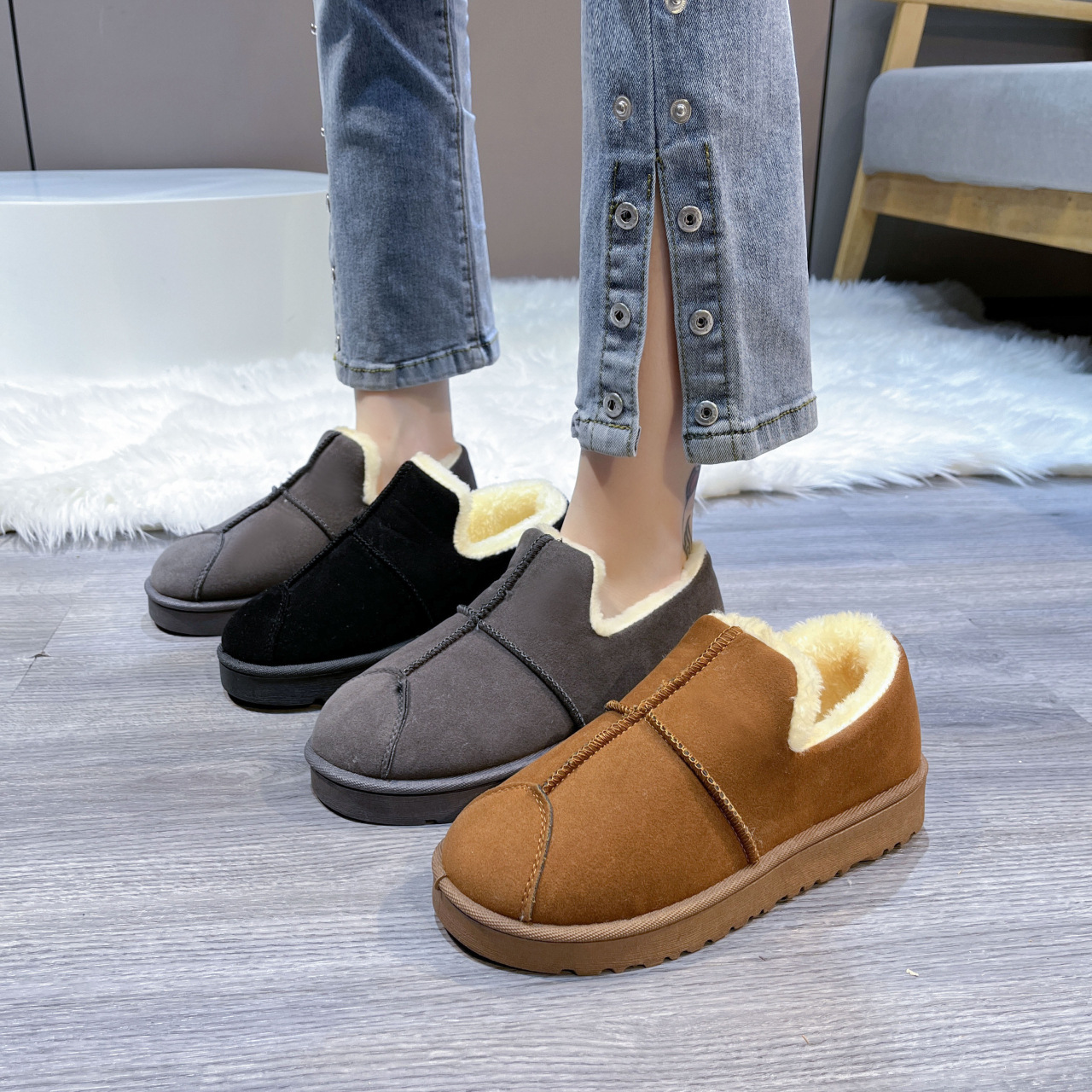 Northeast Snow Boots Women 2024 Winter Warm Plus Veet Thickened Womens Short-barrel Round Toe Flat-bottomed All-match Cotton Shoes