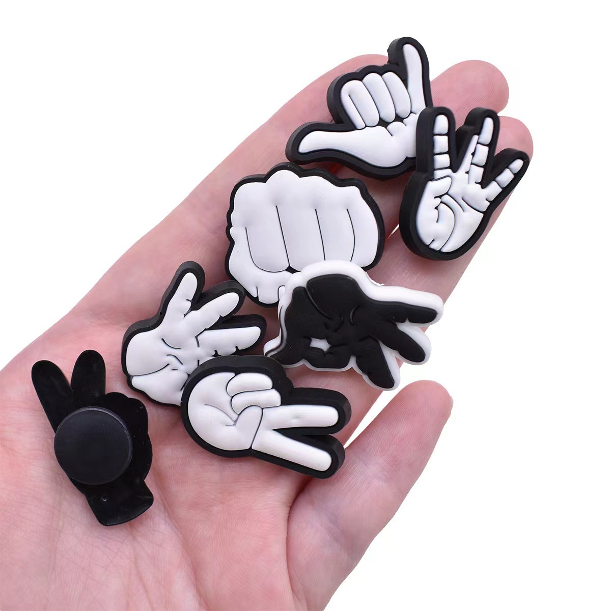 2025 new Trendy 12pcs Various Gestures PVC Shoe Charms DIY Pins Funny Handle Shape Sandals Upper Accessories Shoes Buckle Decorations 11b0 s 56cd