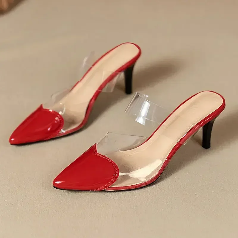 Pointed Toe SlippersHigh Heeled Summer ShoesTransparent PVC SlidesOutside WearingSlip on Women Sandals