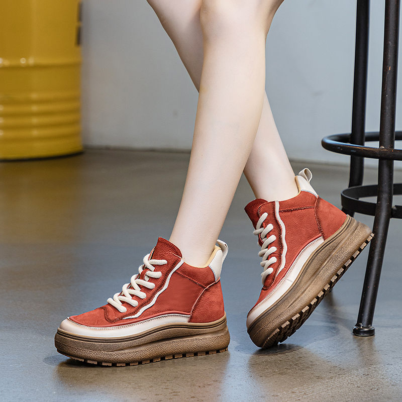 Women Winter Shoes Boots 2024 New Genuine Leather Women Sneakers Boots Winter Warm Platform Color-Blocked Ankle Boots Women