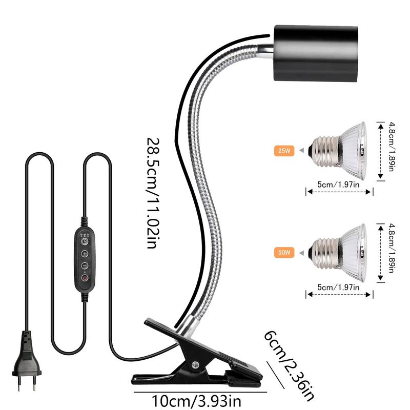 Reptile Light Habitat Basking Heat Lamp With 360 Rotatable Clip Cycle Timer Dimmable Switch Full Spectrum Sun Lamp For Turtle