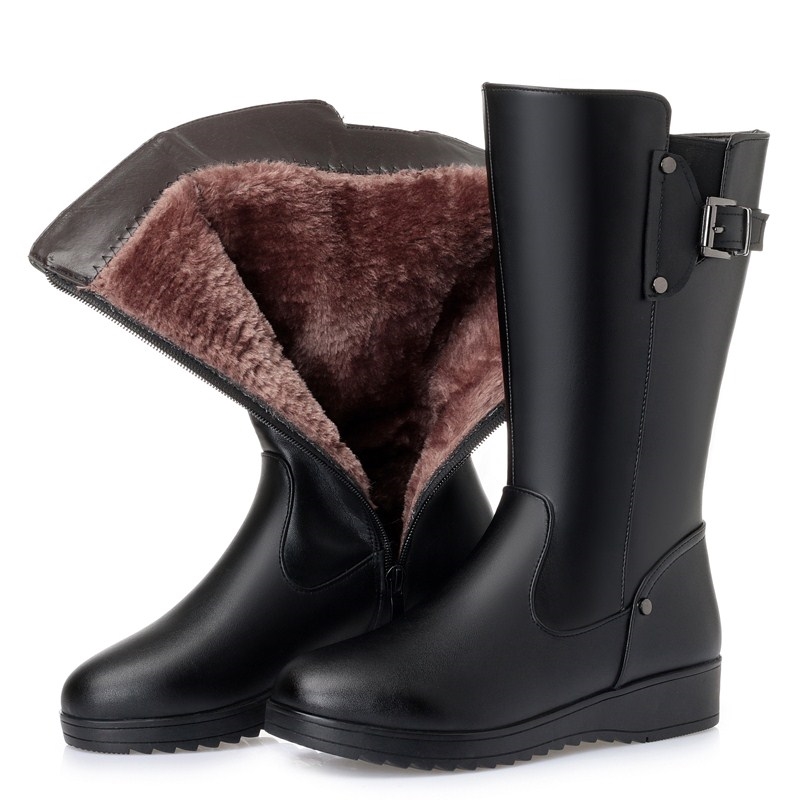 AIYUQI Female Winter Boots Shoes Genuine Leather Women Motorcycle Boot Shoes Non-slip Big Size Wool Snow Booots Woman