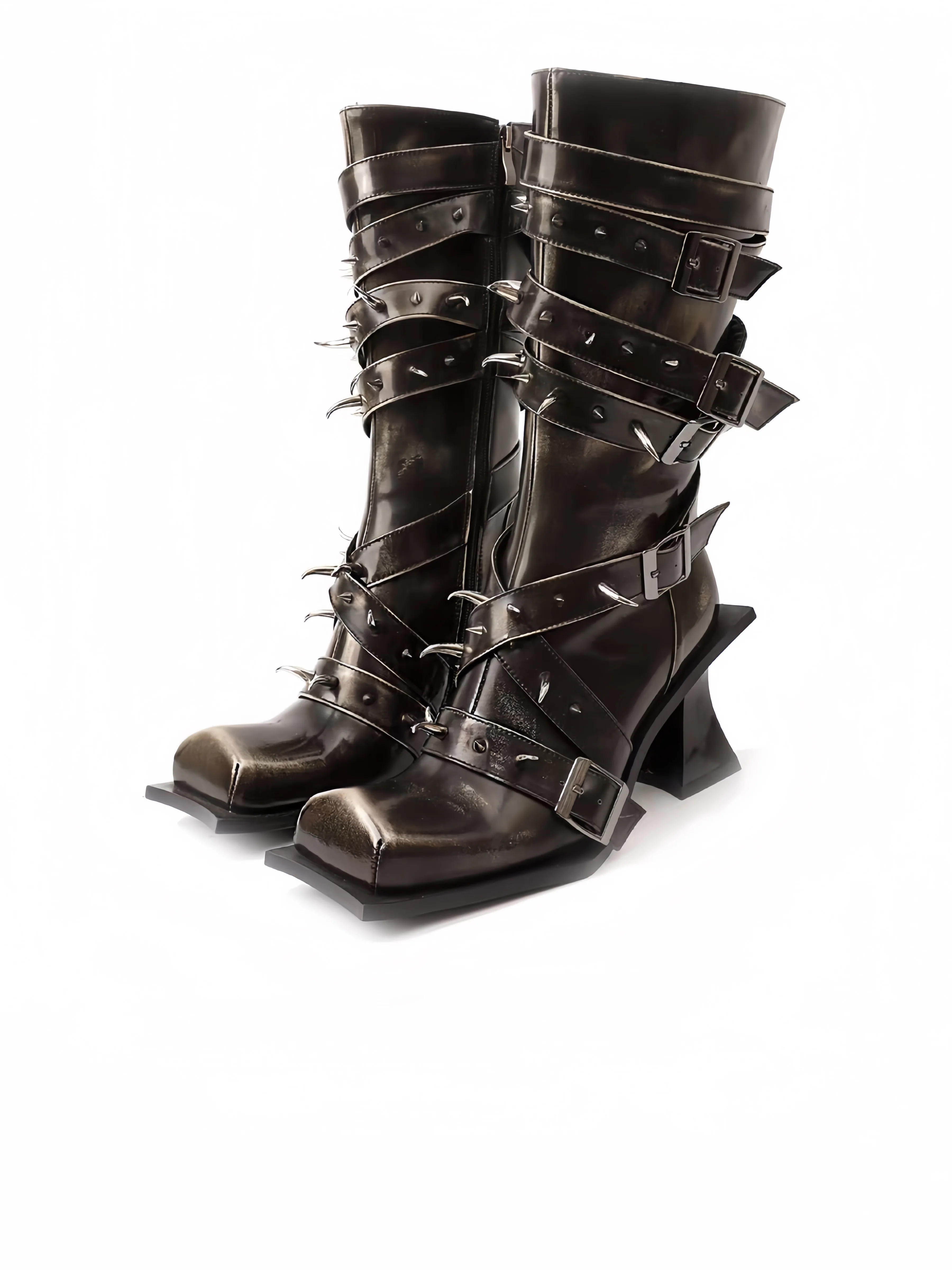 Wasteland Style 2024 Vintage Trouser legs Western Boot Black Knee High Boots Women Brown Maillard New Rivets Punk Winter Shoes