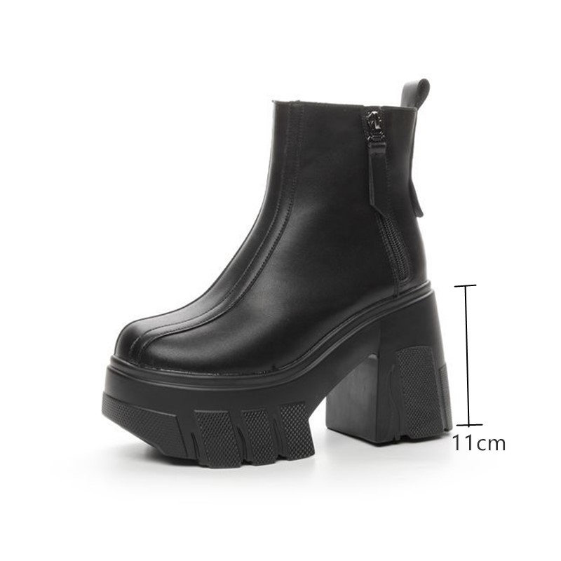 AIYUQI Women's High Heel Boots 2024 New Genuine Leather Women's Ankle Boots 11cm Heel High Fashion Platform Women's Short Boots