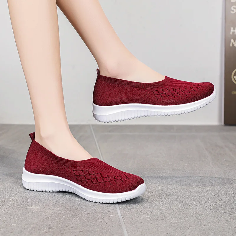 2025 NEW High Quality Knitted Women s Vulcanize Breathable Women Sneakers Flat Heel Slip on Ladies Casual Shoes c