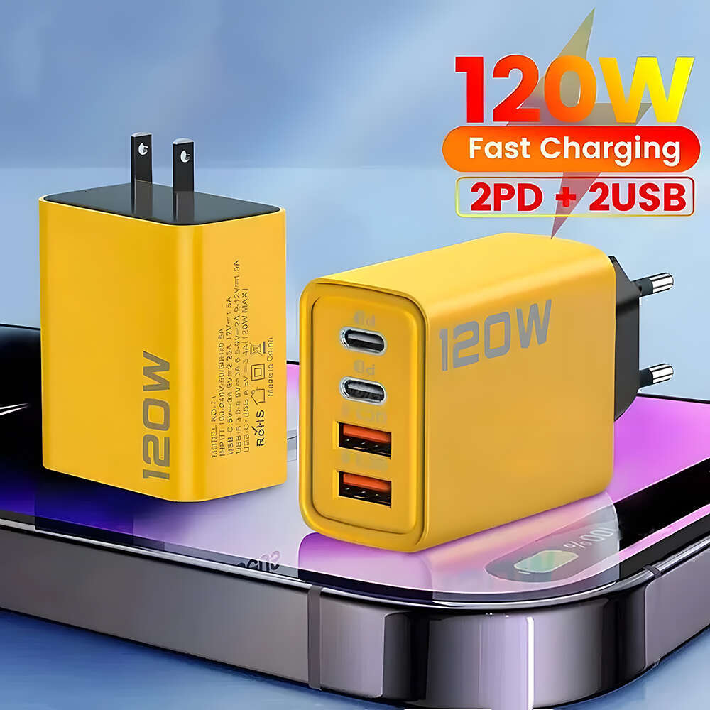 4 Ports PD Charger Quick Charge 3.0 Type C USB Phone Chargers Fast Charging Adapter For iPhone 15 14 Samsung Xiaomi Huawei