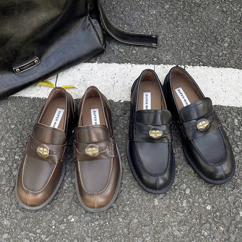 British Style Autumn Fashion Women's Shoes 2024 New Solid Color Round Toe Flats Decoration Slip-On Women's Loafers D33