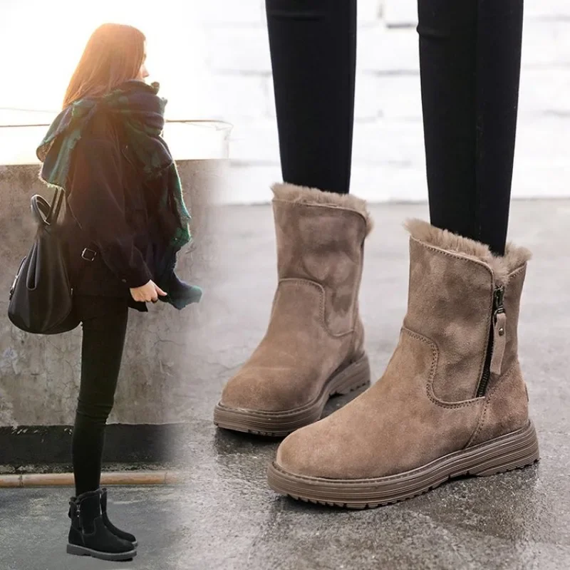 Women Ankle New Warm Plush Winter Woman Shoes Plus Veet Side Zipper Short Boots Botas 2024 518c