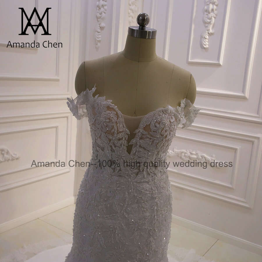 High Quality Custom Made Off Shoulder Mermaid Sheer Wedding Dress