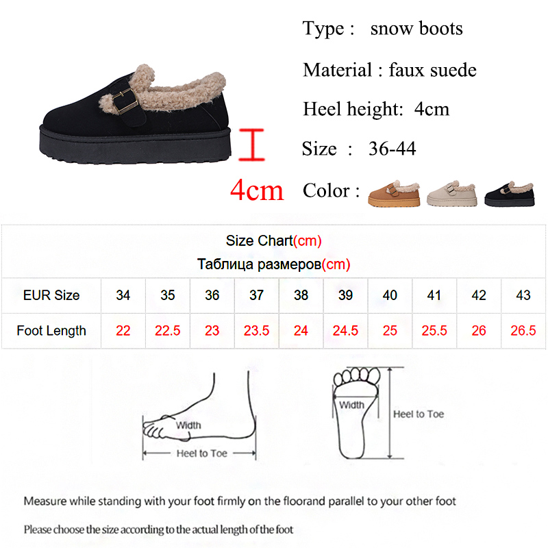 Winter Plush Warm Snow Boots Women Fashion Buckle Platform Ankle Booties Woman Thick Bottom Non Slip Cotton Shoes Female Size 44
