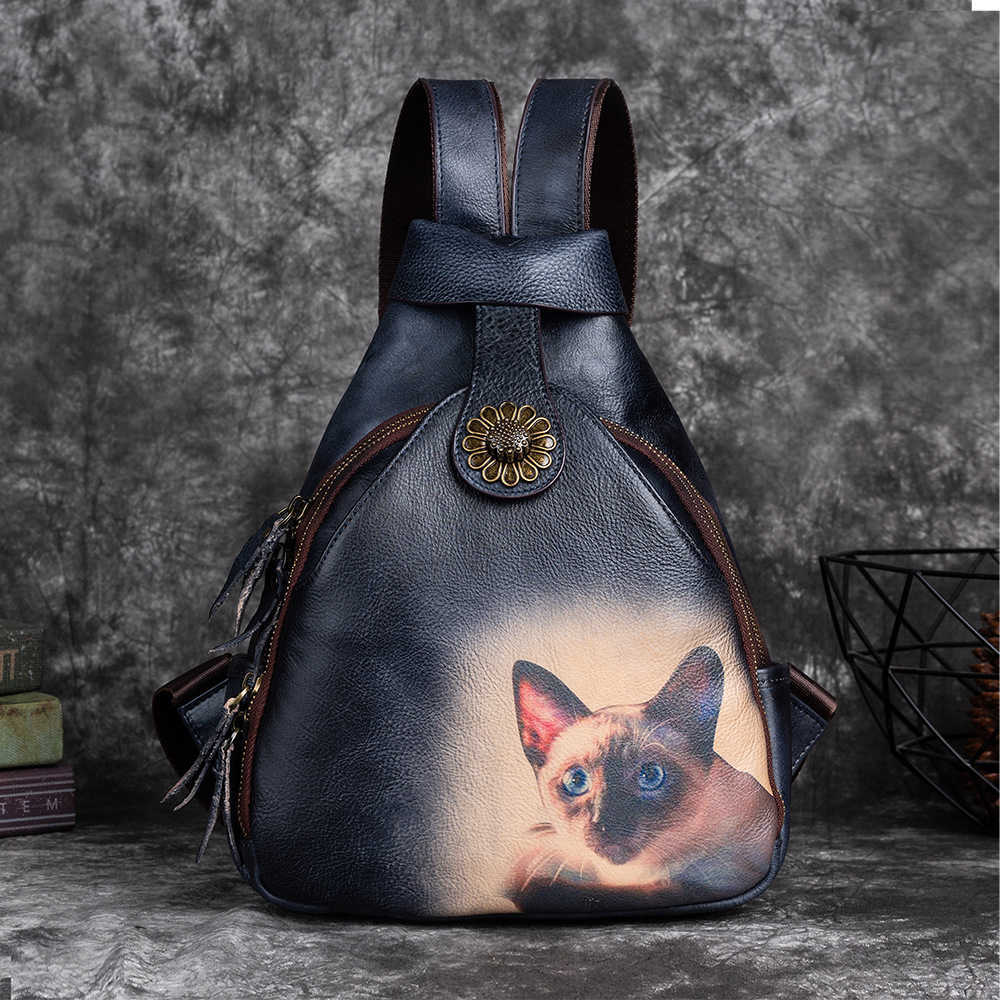 CMM Cowhide multipurpose backpack with Chinese style leather, color printing, manual color wiping, vegetable tanned leather backpack 240915