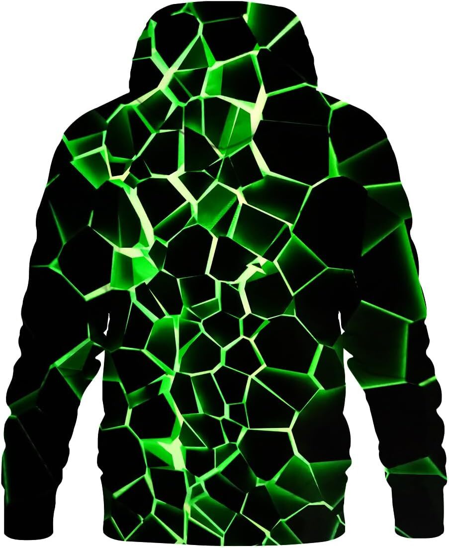 Hoodie for Mens Womens Unisex Graphic Print Hoodies 3D Colorful Novelty Design Long Sleeve with Pocket Graphic Trendy green pattern