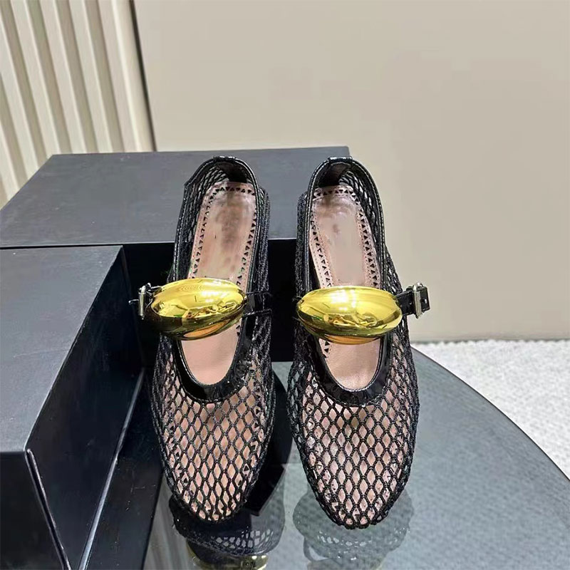 Toe Round Flat Bottomed Fishing Net Patchwork Ballet Single Punk Style New Fashionable Women's Shoes Size 45 Handmade Shoe 1ad2