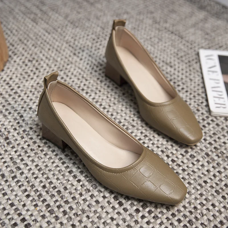 2025 new Summer New Fashion Slip on Shallow Women's Single Concise Soft Leather Ladies Heeled Shoes Female Pumps d6eb Ccise