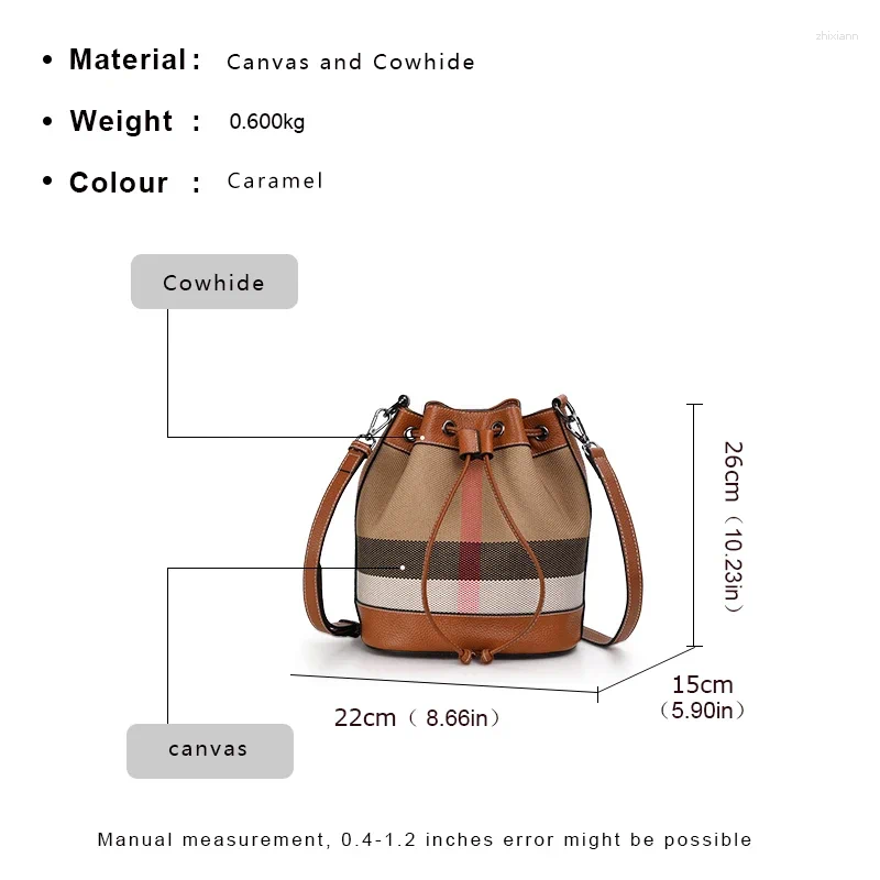 Free Shipping Drawstring The Latest Style Of Checkered Pattern Women's Single Shoulder Crossbody Bag With High-quality Canvas And Cowhide Bucket