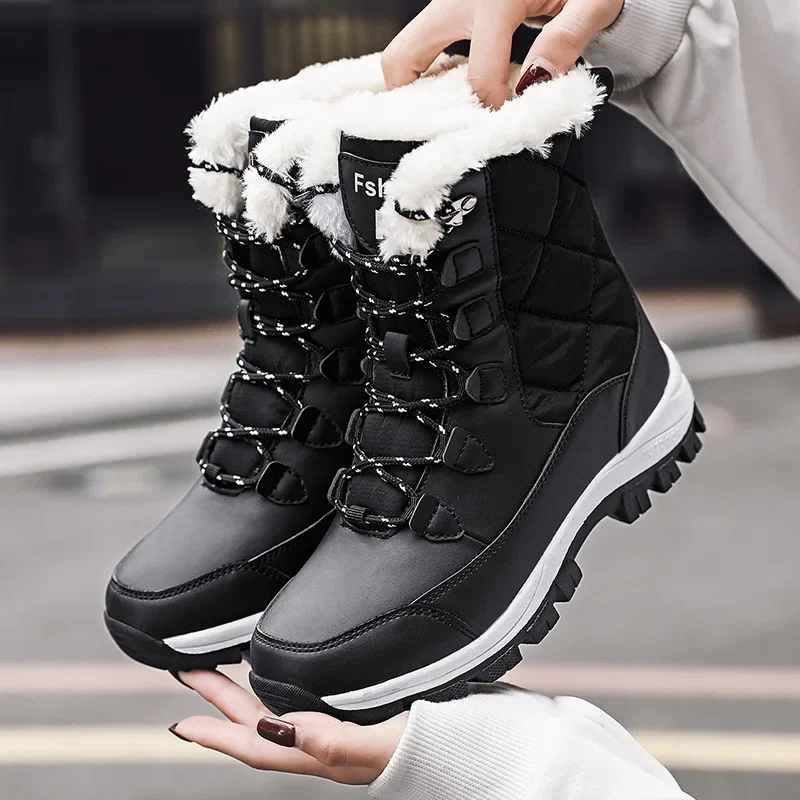 Ankle Women Winter Shoes Keep Warm Non-slip Black Snow Ladies Lace-up Boots Chaussures Femme Booties Woman Flat Boot 3504