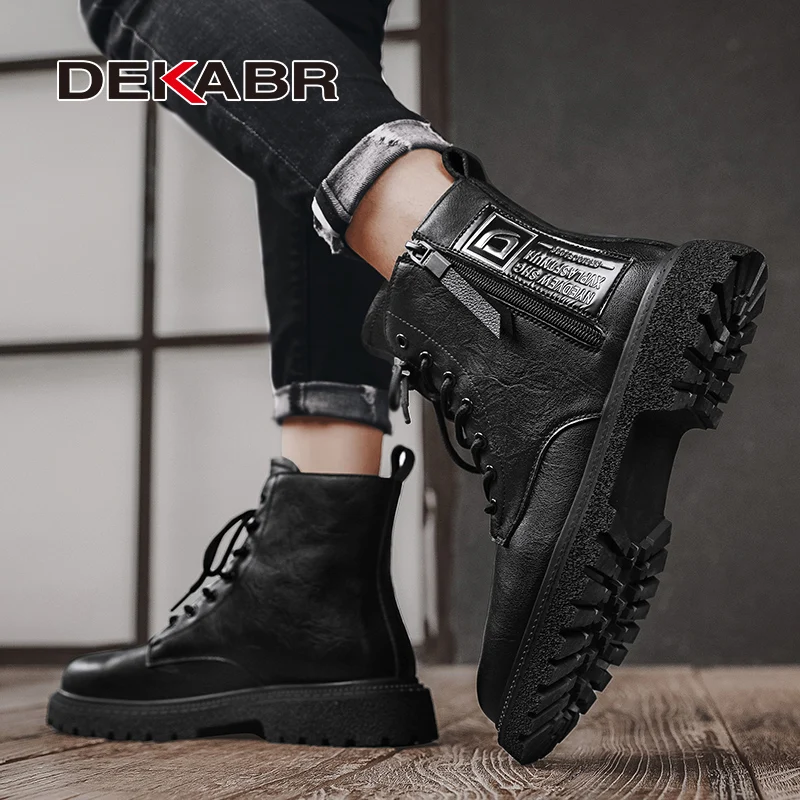 DEKABR Casual Leather Quality Mens Shoes Non-Slip Designer Classic Handmade Ankle Work Boots For Men Big Plus Size 38-46 7289