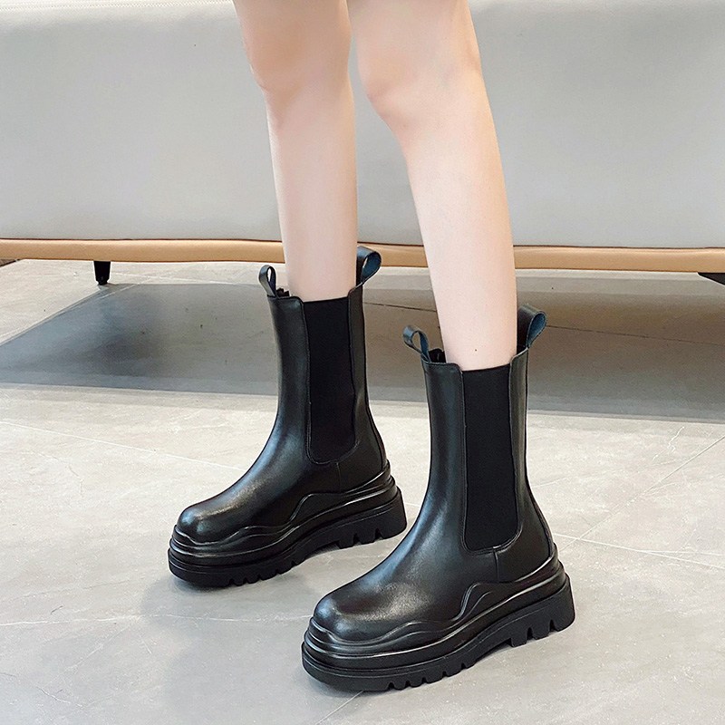 Leather Genuine Fall/Winter 2024 New Cigarette Boots British Style Platform Large Size Women Booties ccbf