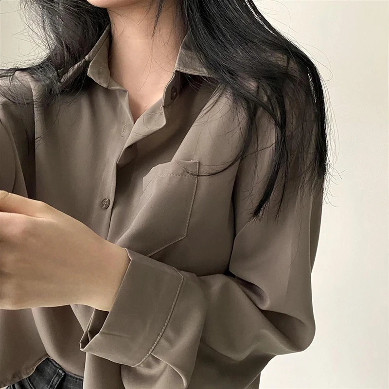 Korean elegant shirt womens fashion Sunscreen solid basic single chest office fashionable loose casual long sleeved cardigan 240814