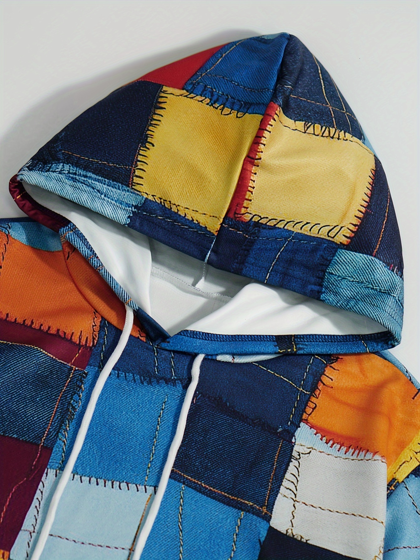 Colorful Checkered Graphic Print Hoodie - Comfortable Loose Fit, Kangaroo Pocket, Drawstring Hood, Casual Long Sleeve Design - Perfect for Outdoor Act