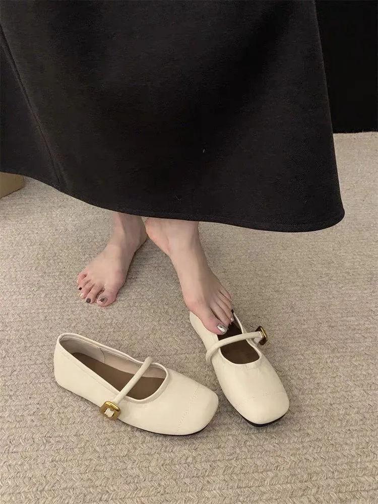 2025 new Black French Square Toe Flat Single Shoes Women's New Summer Mary Jane Shoes zhanyishengli